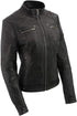 Leather SFL2801 Women's 'Racer' Black Stand Up Collar Motorcycle Fashion Leather Jacket