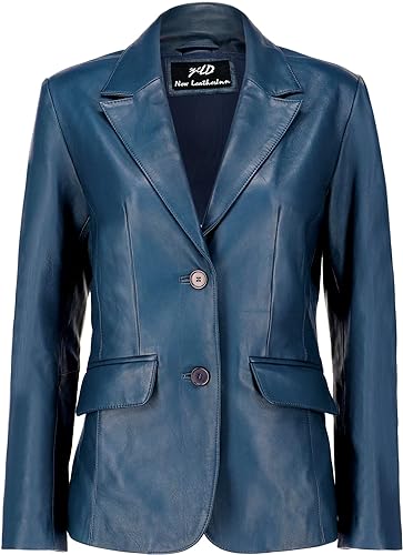 Classic 2-Button Lambskin Leather Blazer Women - Casual Coat Long Sleeves Suit Style Leather Jacket Women