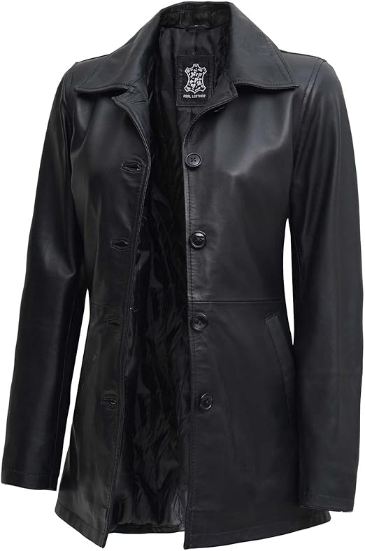 Women's Real Lambskin Leather Coats Stylish Casual Trench And Carcoat Style Long Jackets For Women