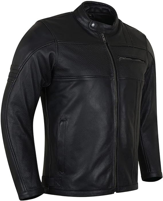 Men's Commuter Cafe Racer Motorcycle Leather Jacket with Armor