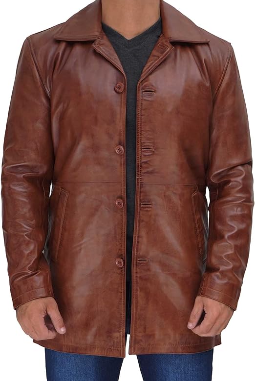 Natural Distressed Leather Jackets for Men