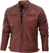 Real Lambskin Leather Biker Jacket - Quilted Cafe Racer Zip Up Moto Jackets Men