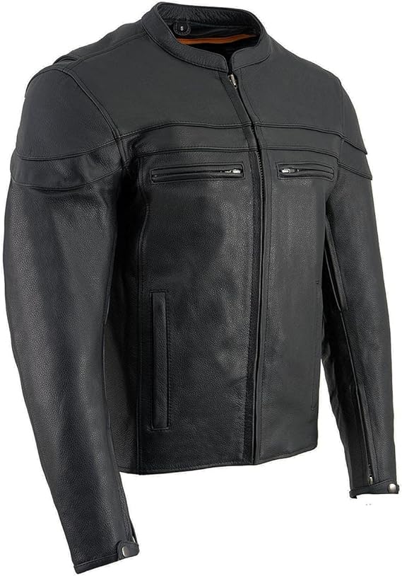 Men's Sporty Crossover Vented Black Motorcycle Leather Jacket