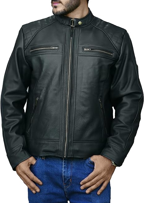 Black Leather Jacket Vintage Distressed Genuine Lambskin Leather Biker Jacket for Men