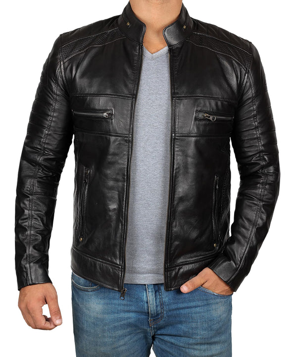 Racer Real Lambskin Leather Distressed Motorcycle Jacket