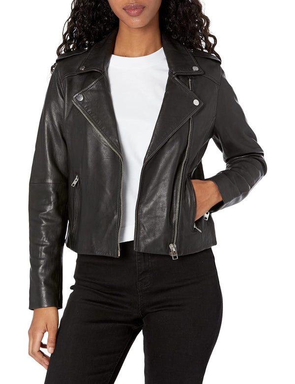 Womens Classic Leather Moto Jacket