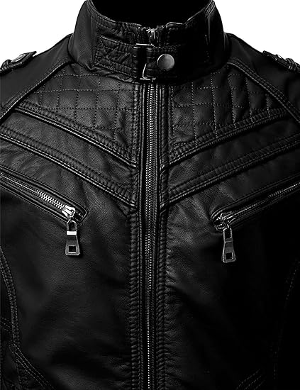 Men's Black Genuine Lambskin Leather Biker Jacket VINTAGE REAL MOTORCY ...