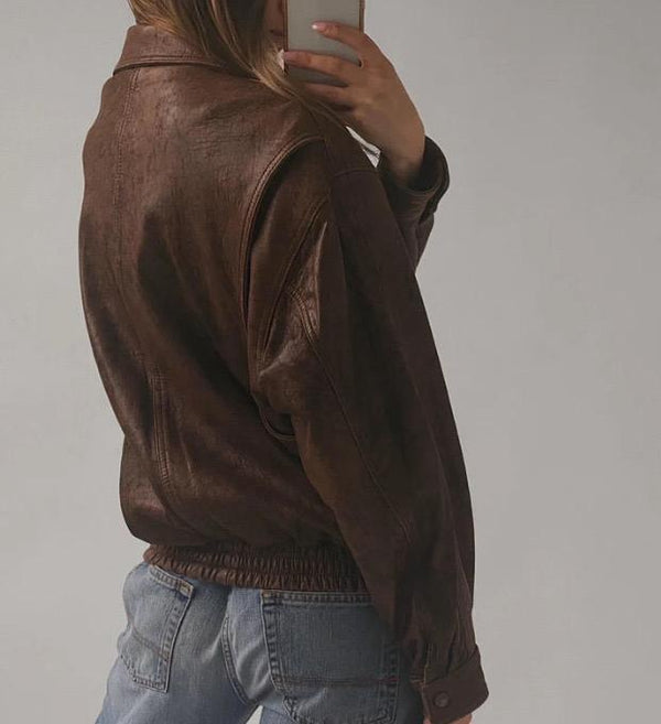 Oversized Women's Brown Leather Jacket